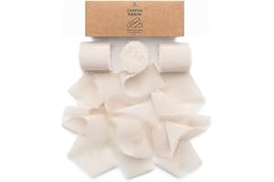Vitalizart Nastro di Seta Beige in Chiffon Natale, Fatto a Mano con Frange 3,8 cm x 19,2 m, Nastro in Tessuto per Inviti a Nozze, Bouquet da Sposa, Regali, Confezioni, Fai Da Te