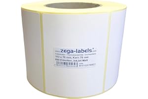 ZEGA-LABELS Inkjet Etiketten auf Rolle - 102 x 76 mm - 880 Stück je Rolle - Kern: 76 mm - Papier weiss matt - aussen gewickelt - permanent haftend - Druckverfahren: Ink Jet (Rollen Tintenstrahl Drucker)