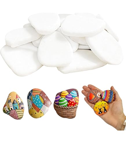 Witte platte stenen om te beschilderen, 50 stuks: stenen beschilderen om te knutselen, wit, 5 cm ronde stenen schijf, gladde platte decoratieve stenen voor kunsthandwerk, kunstliefhebbers, knutselaars