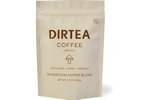 DIRTEA Mushroom Coffee Blend Instant Coffee | 100% Roasted Arabica | Organic Coffee with Lion's Mane, Chaga, Tremella, Maca & Ashwagandha | For Energy, Focus and Immunity | 150g - 60 Servings