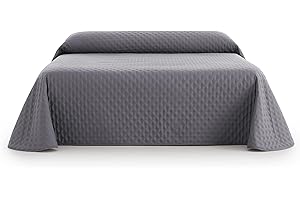 Sanelitex | Colcha Reversible Cama de 150 / 250x270 - Colcha Extrasuave Color Gris - Colcha 100% Made in Spain con Relleno 90 Gr/m²