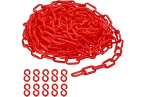 PATIKIL Plastic Chain,32 FEET Safety Barrier Chain for Crowd Control, 1/4inch(6mm) Red Plastic Chains Links for Queue Lines, Parking, Fences, Gate, Concerts, and Decoration