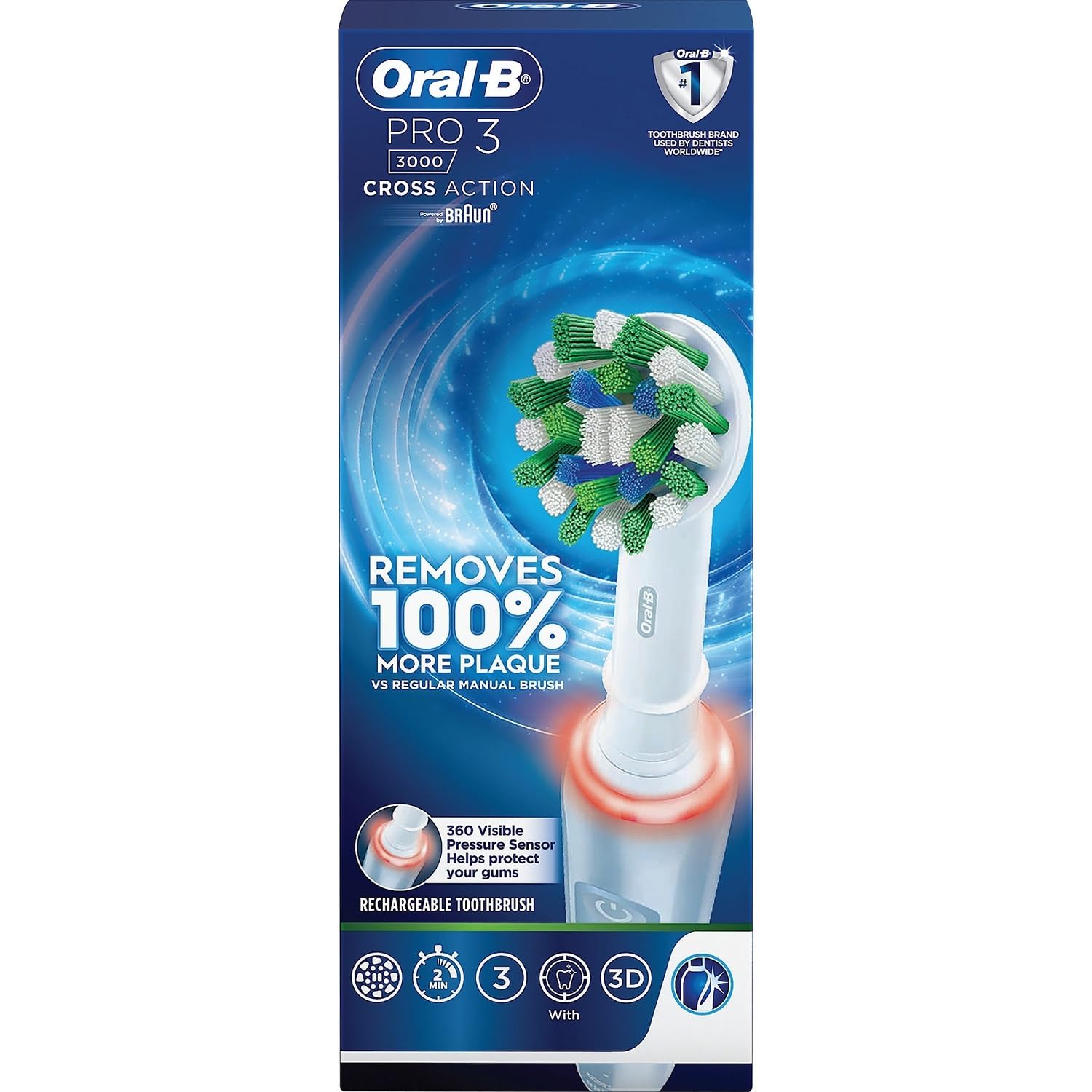 Oral B Pro 3 Electric Toothbrush, Rechargeable, Charger Included, 3 Pressure Modes for Sensitivity, Visible Pressure Sensor, 