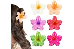 GFORI 6 Stück Hawaii Blumen-Haarklammern, 8 cm große Plumeria Blumenklammer, dünnes, dickes, lockiges Haar für Damen, starke, Rutschfeste Hibiskus-Haarspange, Strand-Haar-Accessoires für Frauen(neu)