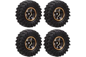 VGEBY RC Tires, 4Pcs 1 Inch RC Car Rubber Tires Brass Wheel Hub RC Crawler Tyres RC Car Accessories for FMS FCX24 1/18 1/24 RC Car (Black Gold)