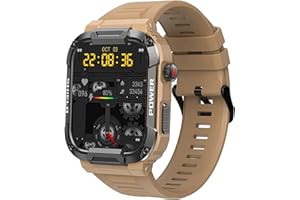 TELSA UK - Smart Watch Waterproof IP68 military style mens Sports & fitness digital Watch with Touch Screen display, Fitness Watch, Heart Rate, IOS & Android (Brown)