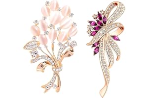Unaone Brooches for women, Set of 2 Rhinestone brooch pins, Elegant Gold Crystal Floral Wedding Bouquet Brooch