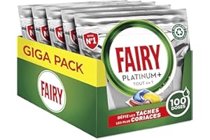 Fairy Platinum Plus Tout-en-1 Pastilles Lave-Vaisselle, 100 Tablettes (5 x 20) Citron, Défie les taches les plus Coriaces