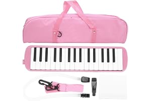 Melodica-set, 32 tangenter för blåsinstrument, bärbar med bärväska, lämplig för vuxna, barn, nybörjare, övning (rosa), blåsinstrument