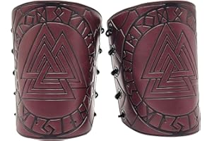 HiiFeuer Viking Odin Valknut Embossed Arm Guards, Medieval PU Leather Arm Bracers for LARP
