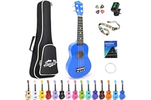 Amdini 21 inch Soprano Ukulele Basswood Acoustic Mini Guitar for Beginner Kid Starter with Case Strap Tuner Picks Strings Primary Tutorial