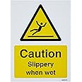 Caledonia Signs 14229E Caution Slippery When Wet Sign, 200 mm x 150 mm, Rigid Plastic