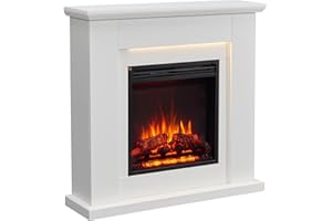 CrownFlame Chimenea eléctrica Pandora - Chimenea eléctrica de pie con calefacción, iluminación LED, Efecto de Llama 3D y Mando a Distancia - Chimenea eléctrica - Blanco
