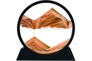 Yuomiker Pittura di Sabbia Che scorre - Cornice di Sabbia Immagine in Movimento, Flow Pittura di Vetro Rotonda a Clessidra 3D, Arte Paesaggio Decorazione Regalo per Casa Ufficio（Giallo, 7 Pollici）