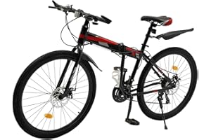 HONGKKON 26 Inch Mountain Bike,Mountain Bike for Youth Adult,21-Speed High-Carbon Steel Disc Brake Bicycle,With Cup Holder and Mudguards,Bicycle can be used for Mountain, Highway, Rural