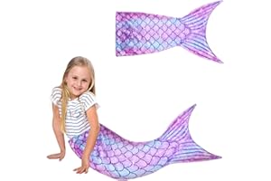 VEGENA Koc syrenki, płetwa syrenki, na wszystkie pory roku, miękki koc w kształcie ogona syrenki, przytulny, na Boże Narodzenie, prezent urodzinowy (145 x 50 cm)