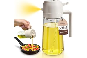 PORTENTUM Pulverizador aceite spray 2 en 1 aceitera spray pulverizador, Botella de vidrio de 500 ml / 17 oz para Freidora de Aire, Barbacoa (Blanco)