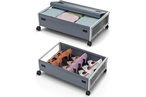 MixcMax Unterbett Aufbewahrungsbox mit Rollen Deckel, Unterbettkommode Aufbewahrungsbox Metall Unterbett Aufbewahrung Unterbettbox für Kleidung Spielzeug Schuhe Bücher Schlafzimmer 2PCS