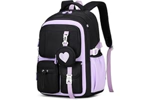 Sisipoet Cartable Fille Primaire, Sac à dos Enfant Respirant avec Bandes Réfléchissantes, Sac d'école Ergonomique Portefeuille Amovible, Sac à dos Adolescent Fille Léger pour École et Voyage