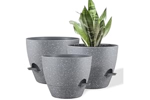 FORAGIFT 25/23/20cm Self-Watering Plant Pots Indoor, 3 Pack Large Plastic Plant Pots with Deep Reservior and High Drainage Holes for Indoor Outdoor Plants and Flowers, Grey with Speckles