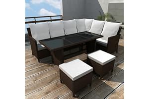 Deufre Conjuntos de Muebles de Jardín 4 Piezas, Sofá de Esquina para jardín,Conjunto de Jardín de Ratán, Muebles de Terraza,Sofa Jardin con Cojines para Terraza Balcón (Marrón)