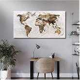 Gaagart Panoramic Canvas Painting Embossed View World Map, 120 X 60