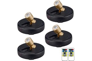 BERGUSTCH Battery Powered LED Spotlight, Wall Picture Light, Indoor Uplighting, Puck Lights with Remote, Picture Frame Lights, Display Lights for Paintings Dartboard Portrait Artwork-4PCS