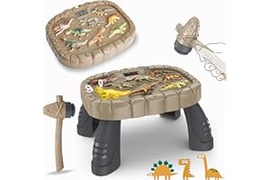 TUKIIE Dinosaur Whack A Mole Game for Kids, Whack A Dino Game, Pounding Bench Game with 2 Hammers, Heighten Legs, Dinosaur Learning Cards, Interactive Educational Developmental Toy for Toddlers