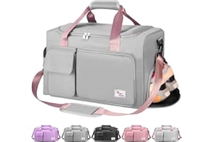 KURT ADLER Travel Sport Duffel Bag,Gym Tote, Large Capacity Portable Foldable Travel Lightweight Waterproof Overnight Carry Luggage Bag for Weekender Sports, Gym, Vacation for Men Women (Gray+Pink)