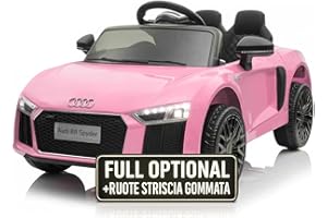 TOYSCAR Macchina Elettrica per Bambini Audi R8 Spyder Full Optional Auto Elettrica per Bambini Telecomandata Sedile in Pelle Porte Apribili Doppio Motore Elettrico 12V Rosa