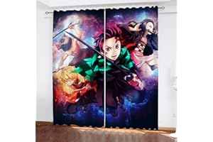 Fgolphd Demon Anime Muster Verdunkelungsvorhänge Für Jungen Und Mädchen Schlafzimmer Kinderzimmer Perforierte Vorhänge (2,150 × 166CM)
