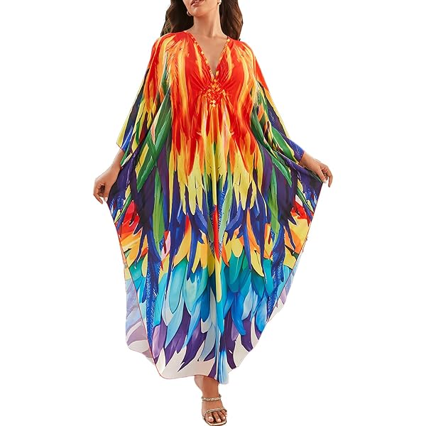 Lazz1on Donna Maxi Kaftan Parei Abito Da Spiaggia Lungo Vacanze Boemia Sexy Copricostume Mare Loungewear Cover Up 120716981