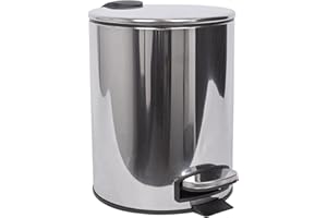 Harbour Housewares 5L Bathroom Bin - Chrome - Round Stainless Steel Pedal Bin Slim Kitchen Rubbish Trash Can Garbage Dustbin with Lid and Inner Liner Bucket