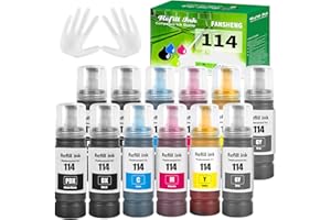 FANSHENG 114 Inchiostro Compatibile con Epson 114 Flaconi di Inchiostro per Ecotank ET-8500 ET-8550 (12 Pack,2 Nero/2 Foto Nero/2 Ciano/2 Magenta/2 Giallo/2 Grigio)
