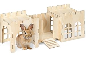 Navaris Rabbit Castle - Wooden Hideaway Playhouse for Pet Bunny - MDF & Pine Wood Rabbit Toy House - Bunny Hideout Fort - 69 x 24 x 25.5 cm