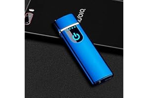 Wiber Wiederaufladbares elektronisches Feuerzeug mit USB-Anschluss, Winddicht, mit Fingerabdruck-Sensor, LED-Sensor, doppelseitige Zündung, flammenloses Feuerzeug für Kerzen, eisblau