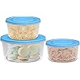 MILTON Store IT Round Plastic Food Storage Container with Air Tight Lids, Set of 3 (1 Ltr, 2 Ltr & 3 Ltr) Fridge Boxes, Multipurpose Leakproof Box for Vegetable Snacks Kitchen Bowl, Blue