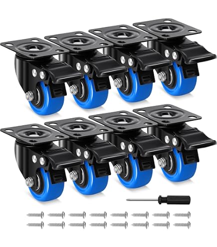 Lot De 8 Roulettes Pivotantes 50mm Avec Frein - Charge 200kg Pour Meubles, Chariots Et Équipements