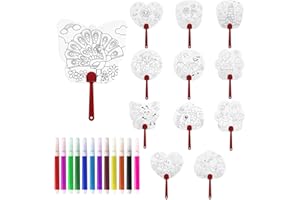 YSDYY Ensemble d'éventails de coloriage pour enfants, 12 éventails de coloriage + 12 stylos aquarelle de couleurs, éventails de peinture vierges pour les fans de graffiti bricolage, école maternelle