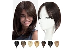 LASUNORK Hair Toppers for Thinning Hair Women Real Hair Pieces for Women Human Hair Topper Adding Extra Hair Volume Swiss Base Clip in Hair Extensions 10inch (Dark Brown)