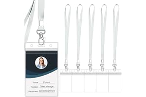 WILLIZTER 6PCS Clear ID Badge Holder with Lanyard Water Proof Vertical Display Identification Card Name Card Protector with Zipper Resealable Nametag Holder (Gray)