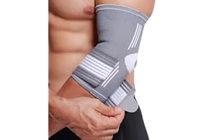 Neotech Care Elbow Brace Support Sleeve - Elastic & Breathable Fabric - Adjustable Compression Strap/Band - For Men, Women, Right or Left Arm - Gray Colour (Size M, 1 Unit)