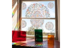 SINEKONG Obrazy na okno, pryzmat, motyw wiosny, kwiatów, łapacz słońca, ochrona przed ptakami, naklejka zapobiegająca uderzeniom, tęcza, szkła, folia okienna