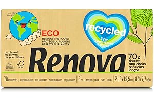 Renova Mouchoirs boîte Recyclé | 70 mouchoirs| emballage et papier recyclé | 3 plis blanc