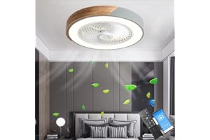 LANMOU Silencieux Ventilateur de Plafond Bois avec Lumiere et Telecommande, 52cm LED Plafonnier Ventilateur Dimmable pour Chambre, Salon, Mode Réversible hiver, Minuterie & APP, Gris