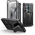 Dexnor for Samsung Galaxy S25 Ultra Case with Built-in Slide Camera Cover & Screen Protector & Kickstand, Heavy-Duty Shockproof Rugged Case Full-Body Bumper Protective Cover - Black
