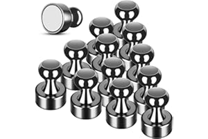 FINDMAG Fridge Magnets, 16 Pack 12 x 16 mm Black Neodymium Magnetic Push Pins, Strong Whiteboard Magnets, Magnetic Thumb Tacks, Push Pins for Whiteboard, Magnet for Fridge, Office, Map, Photo
