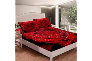 HOMEMISSING Red Rose Rose Floral Bedding Sheet Flower Fitted Sheet for Boys Girls Kids Garden King Size