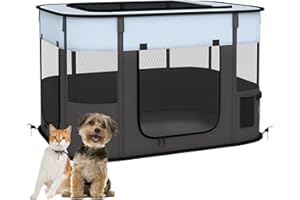 PawHut Dog Pen, Pet Playpen, Portable Foldable Dog Cat Playpen Soft Pet Cage with Storage Bag for Puppies, Rabbits, Kittens, Guinea Pigs, 94 x 74 x 60cm - Grey