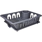 Amazon Brand - Solimo Plastic Kitchen Sink Rack with Drainage Tray | Large | Dish Rack Organiser | 48 x 35.5 x 13 Cm | Grey